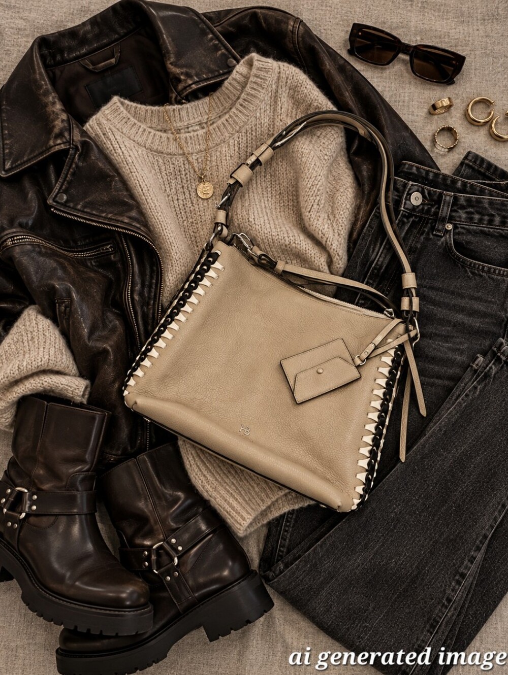 Henri Bendel Noho Laced Gusset Convertible Hobo Bag Leather GUC